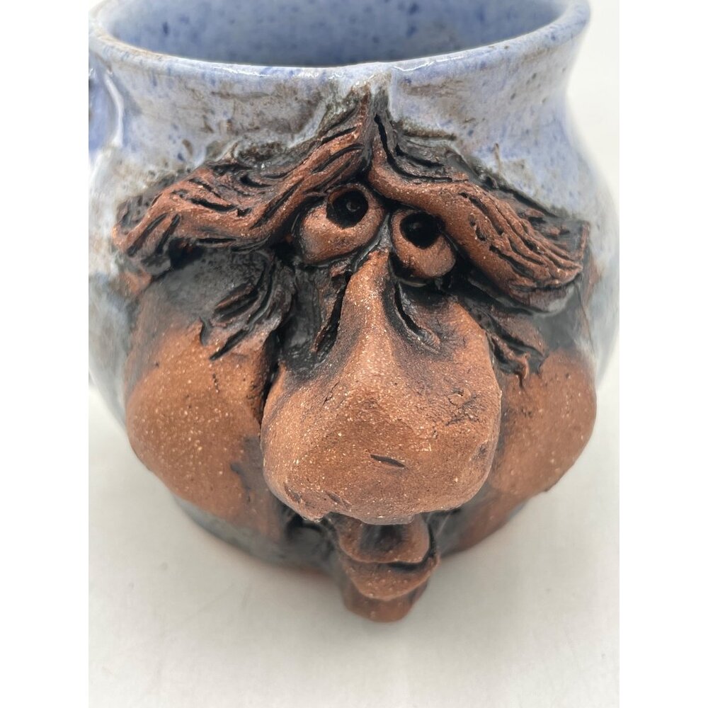 Handcrafted Ceramic Mug With Whimsical Face Design & Twisted Handle - Unique Gif